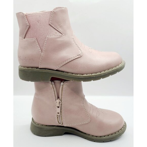 Skechers Girls Pink Ankle Boots With Star & Stitch Detail Size 7 - Picture 3 of 9